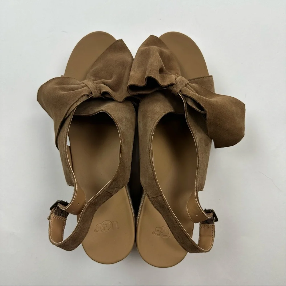 UGG Camilla Bow Wedge Espadrille Leather Sandal Size 11